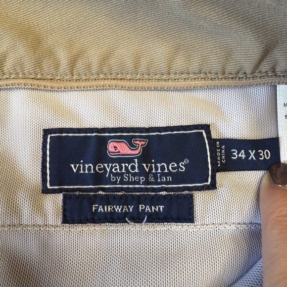 Vineyard Vines Fairway Pants Men 34x30 Beige Golf Performance Stretch Preppy - Picture 2 of 8